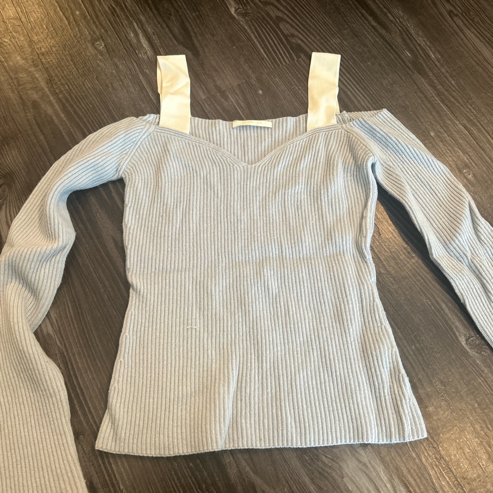 Light Blue Ribbed Long Sleeve Top